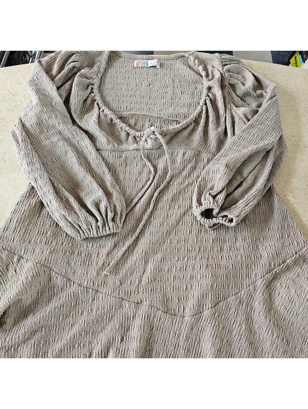 FP Beach Beige Textured Long Sleeve Dress XS